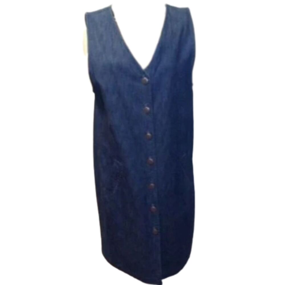 CHRISTOPHER & BANKS SIZE LARGE BLUE DENIM SLEEVELESS BUTTON FRONT DRESS